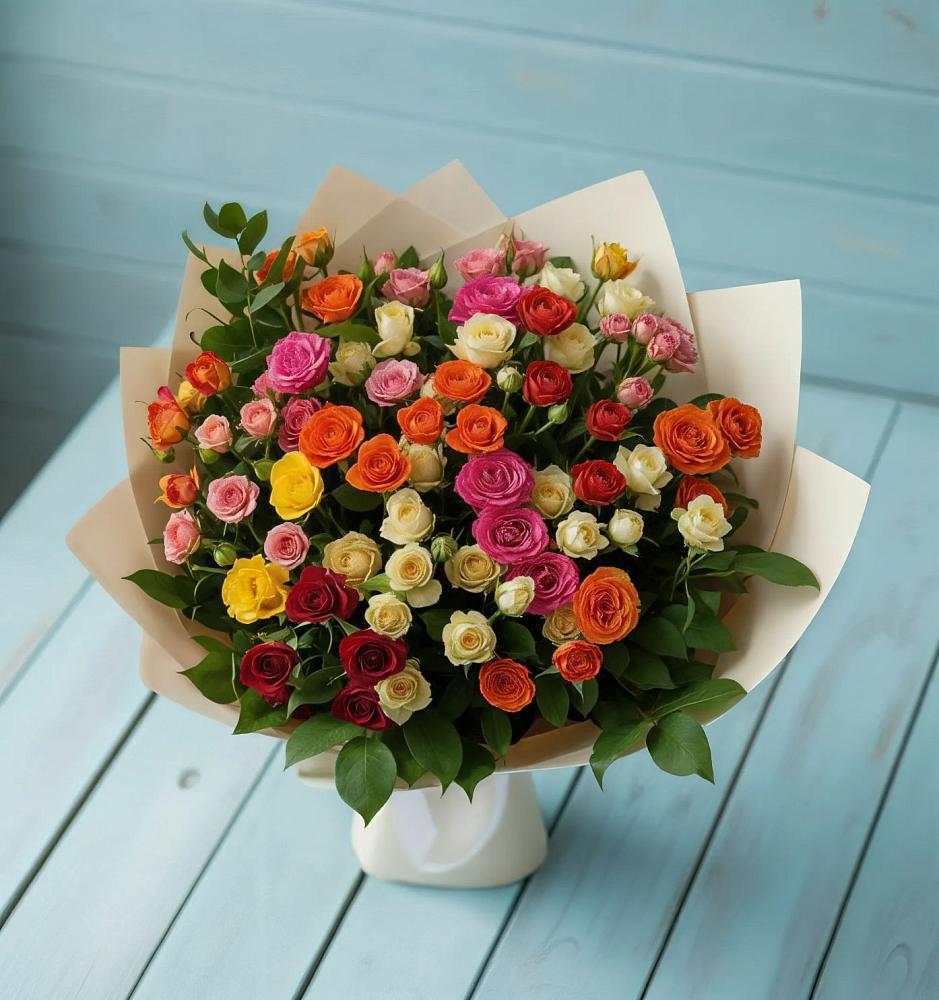 Букет Микс из разноцветных кустовых роз в Маджалисе