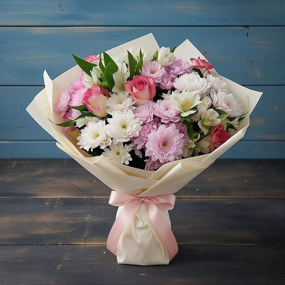 Букет цветов из: Хризантемы, Альстромерии и Розы в Маджалисе